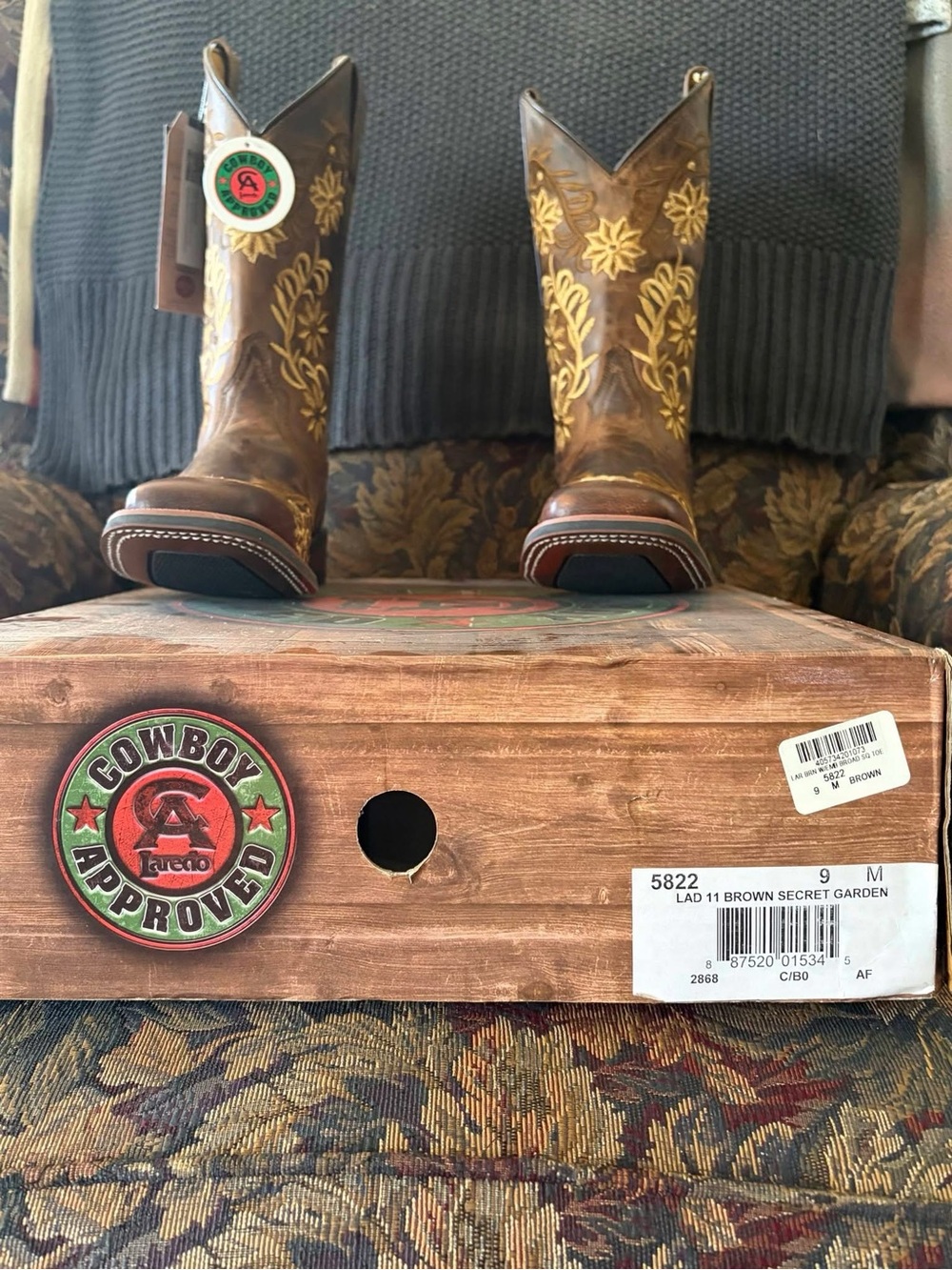 Laredo Brown Western Cowboy Boots with Yellow Embroidery